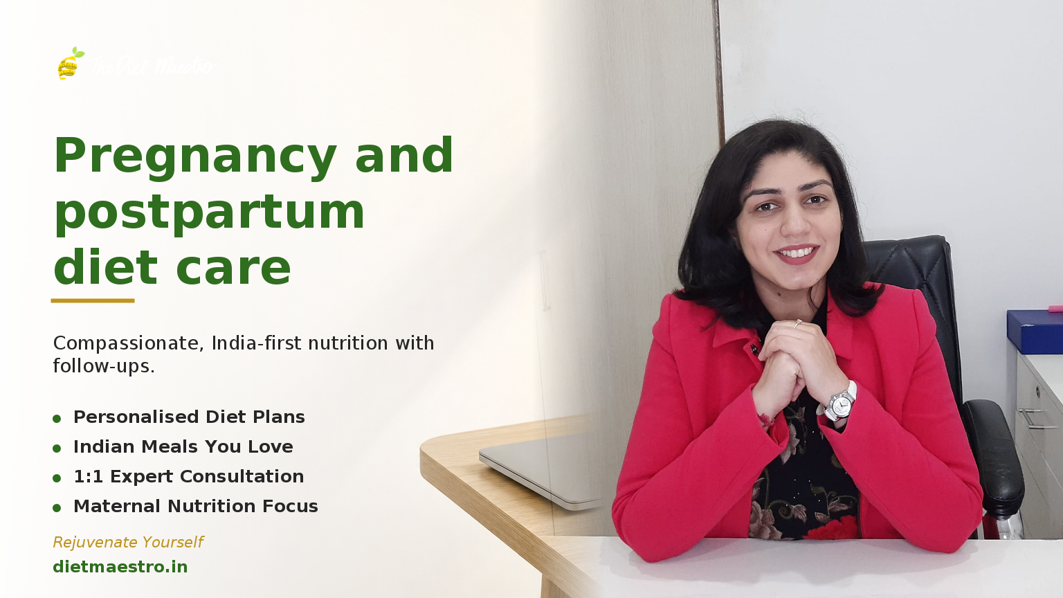 Dt. Priyanka Narang, Clinical Dietitian and CDE, with clinic backdrop for pregnancy and postpartum dietitian in Chandigarh